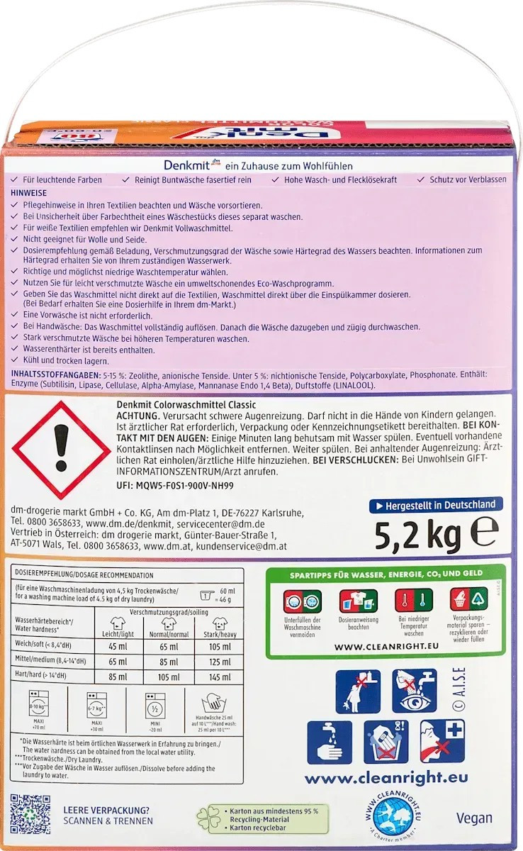 Стиральный порошок Denkmit Colorwaschmittel Classic 5.2 кг11