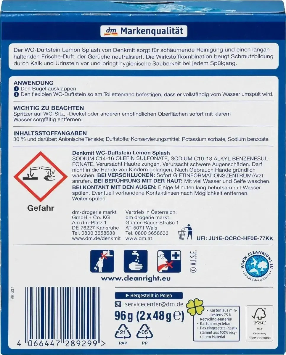 Підвісні таблетки для унітазу Denkmit WC Multi-Aktiv Lemon Splash 2шт11